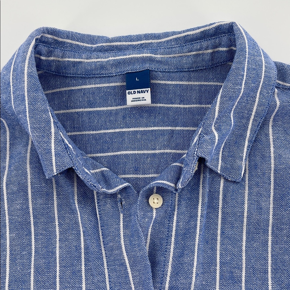 Old Navy Blue Striped linen blend dress clean girl nautical minimal button front - Picture 4 of 9